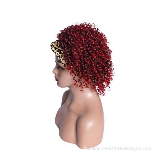 wholesale vendors headband wigs afro curly ombre burgundy to red color headband synthetic hair wigs for black women